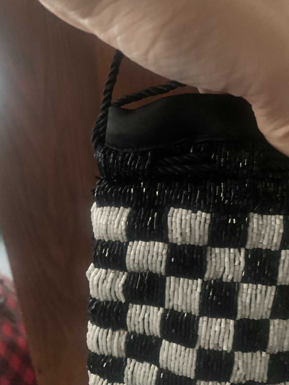 STAUD Beaded Black & White Checkered Drawstring Pouch - Picture 8 of 11